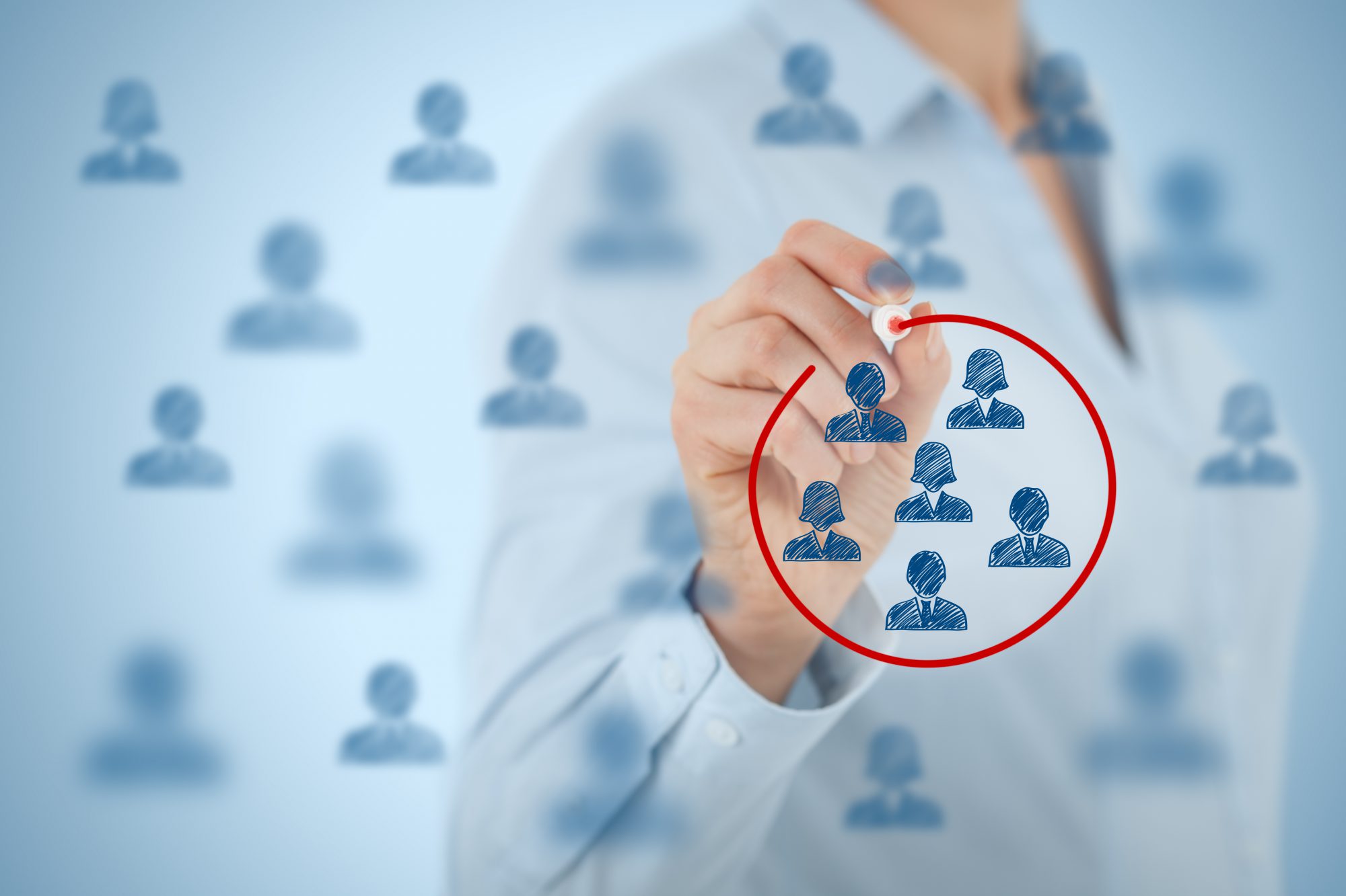Marketing segmentation, target audience, customers care, customer relationship management (CRM), customer analysis and focus group concepts.